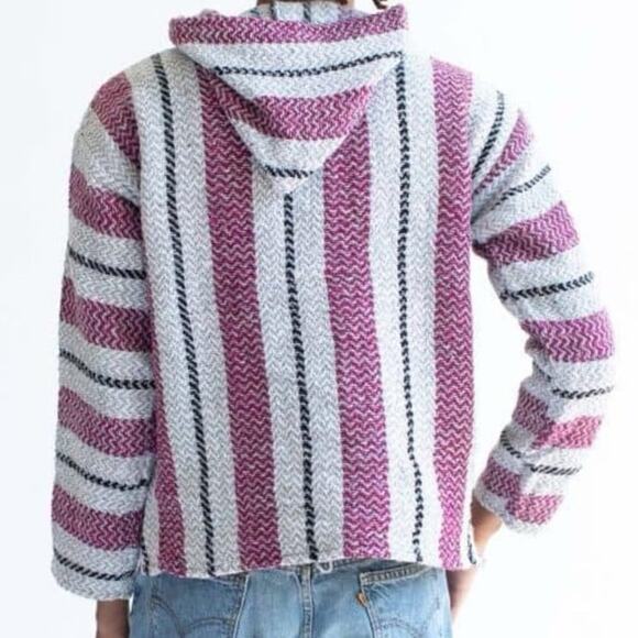 Vintage 90s Baja Joe Men’s Med Crandberry Mexican Baja Hoodie Drug Rug Pancho - Picture 3 of 12